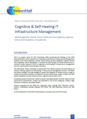 Front page of NelsonHall 2025 Cognitive & Self-healing IT Infrastructure Management report | DXC Technology